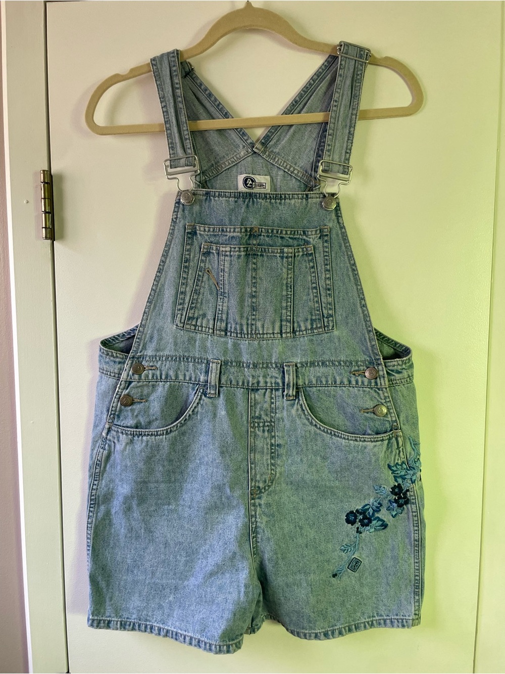 Arizona Jean Company Light Blue Denim Shortalls with Embroidered Detail